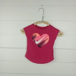 Nike girls 2T bright pink colorful brush heart with swoosh design top straight